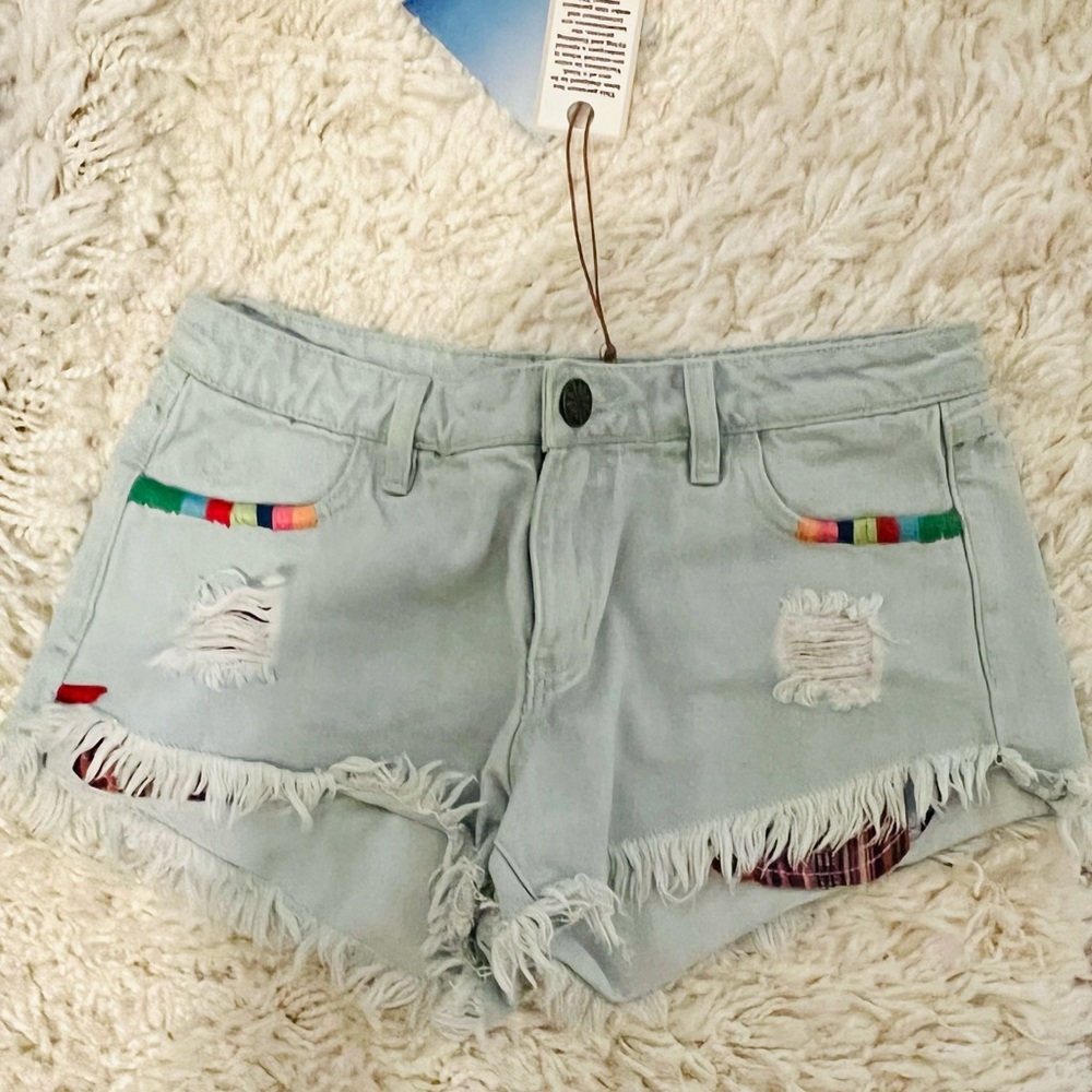 SMYMUMU Cabo Cutoff Denim Shorts Light Wash Distressed Cotton 26